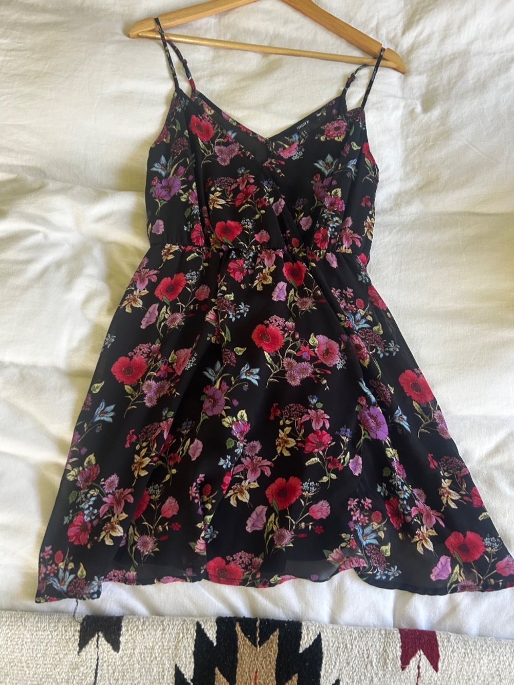 floral chiffon fit & flare mini dress black size m - Picture 3 of 9
